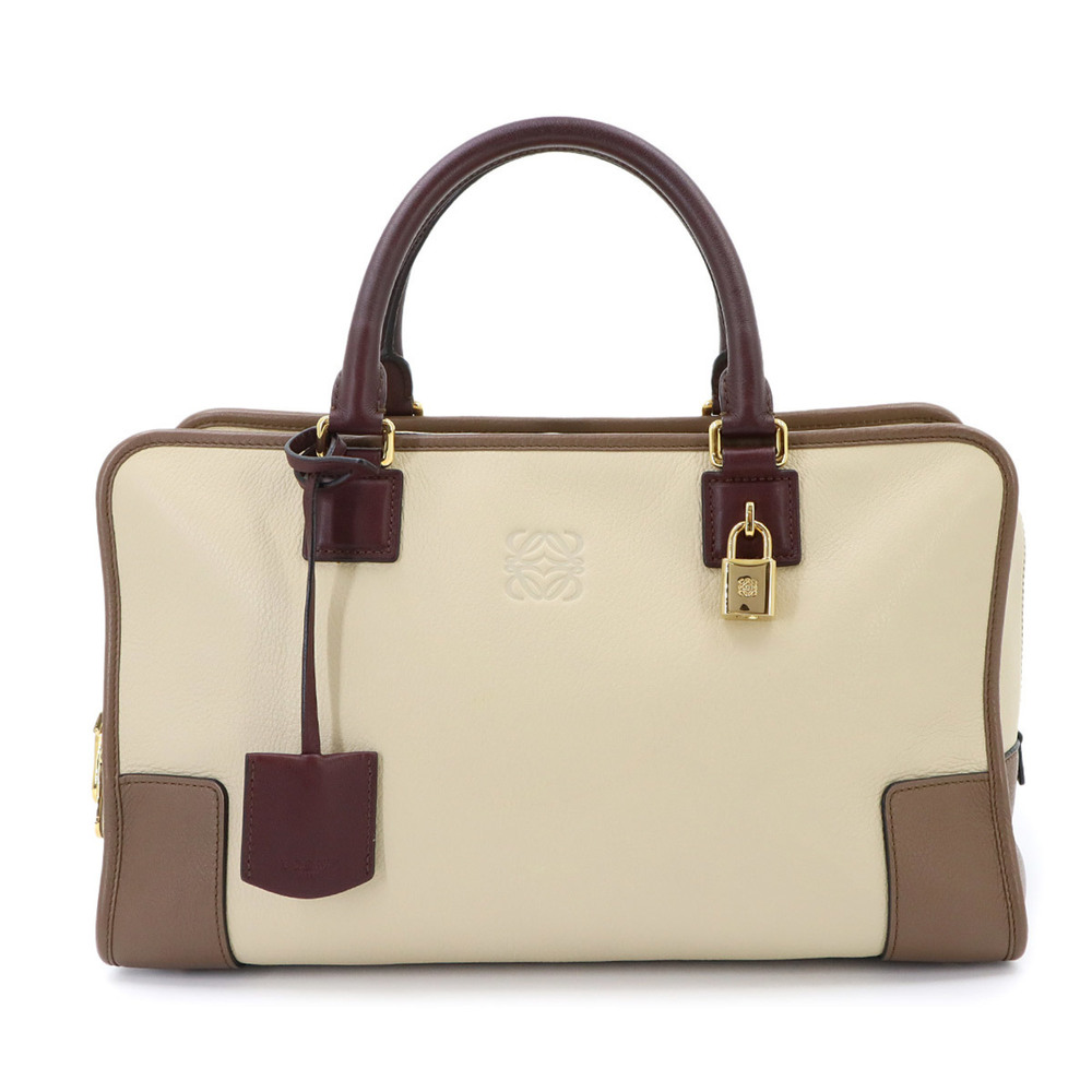 Loewe Amazona 36 Handbag, Leather, Beige, Brown, Bordeaux, Gold Hardware